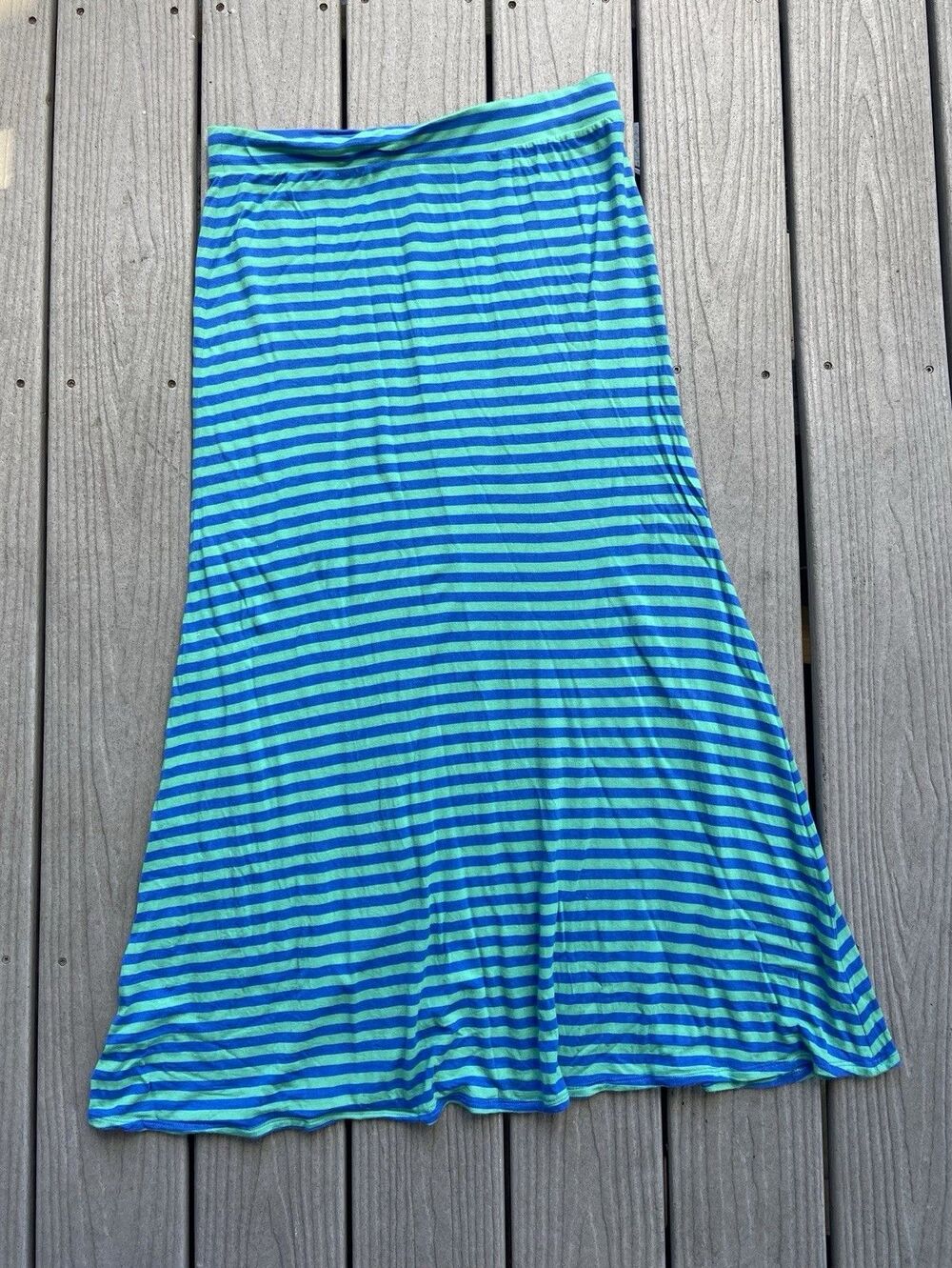 Jessica Simpson Women’s Maxi Skirt Large Blue Green Striped Whimsical Colorful